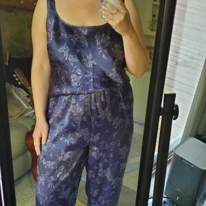 Victoria’s Secret Satin Pajama Set – Deep Blue/Purple Floral, Size L